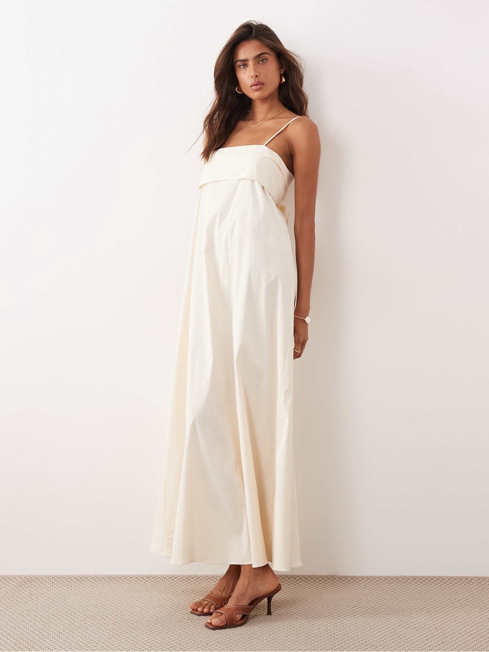 Spaghetti-Strap Cream Maxi Dress